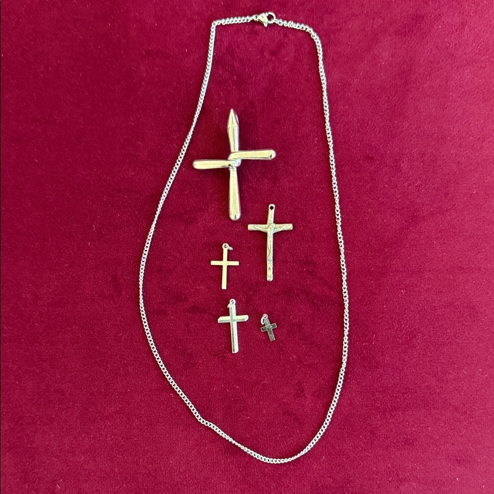 Collection of Silver Crosses w/ Silver Chain